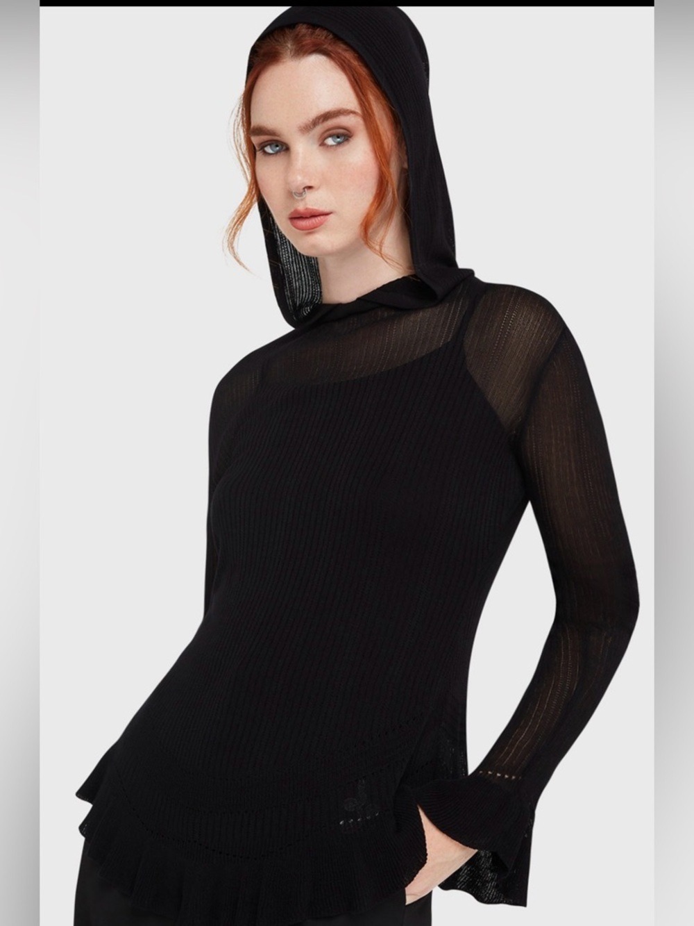 NWT Killstar Broken Halo Hooded Pointelle Knit Sweater Black Size Large - Picture 10 of 13